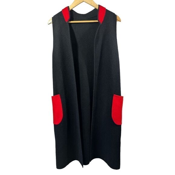 Women's Open Front Sleeveless Duster Cardigan Sweater Black/Red Size Extra Small - Picture 1 of 8